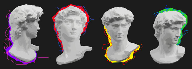 Greece modern face with contemporary element.goddess sculpture and bust for background, flyer or poster, retro, social media, graphic design, sticker, Y2k style elements,Digital Collage