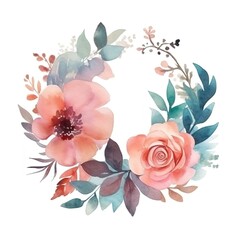 Watercolor logo with flowers and leaves minimal arrangement