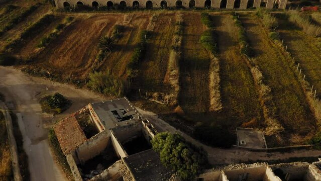 Old ruined factory La Fornace Penna Sicily Italy Aerial view