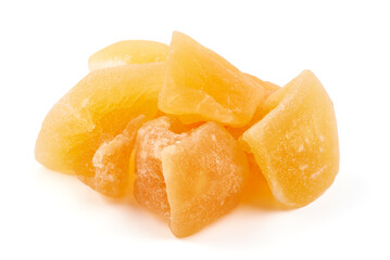 Dried fruits apricot and papaya, close-up, isolated on white background, High resolution image.