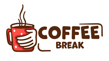 Coffee break, banner with cup of warm beverage