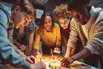 A group of diverse students working together on a science project in a high school laboratory, fostering collaboration and scientific exploration. Generative AI