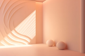 3d rendering of a pastel beige wall background, sunset lighting. Generative AI