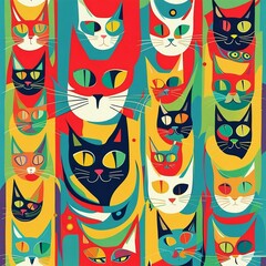 generative AI - colorful cat funky art illustration