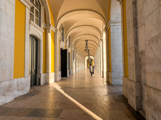 old historic stone arches in the european town