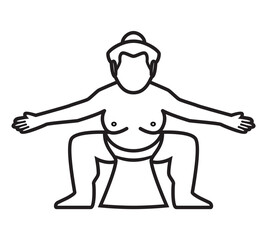 Line art vector logo or icon of Sumo traditional Japanese wrestling drawing in black and white