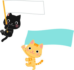 旗を持った猫のバナー素材