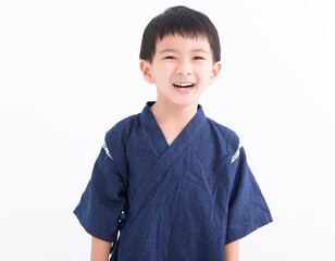 Happy Asian boy wearing kimono japanese clothes