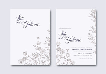 Fototapeta na wymiar wedding invitation template with flower watercolor premium vector 