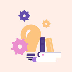 Education, school illustration with books, setting icon and lamp