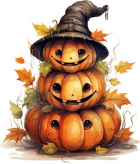 Cute Watercolor Pumpkin Stack Halloween Clipart