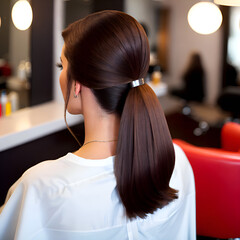 Woman with tied brown hair