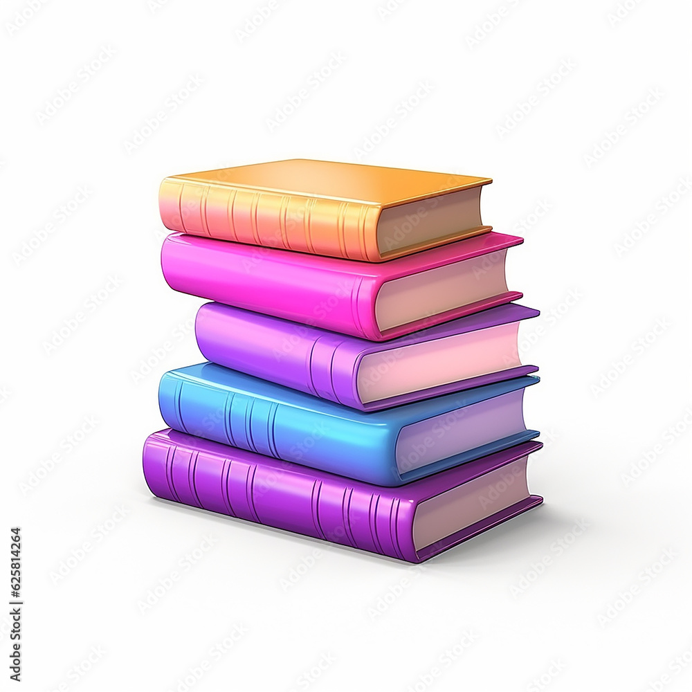 Poster library books icon with colorful books 3d rendering on white isolated background