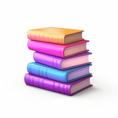 library books icon with colorful books 3d rendering on white isolated background