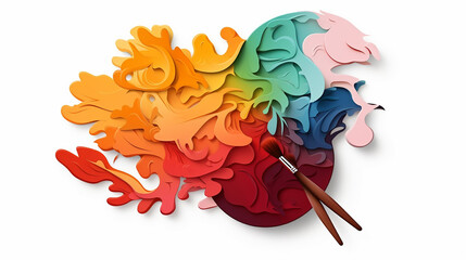 palette illustration in paper cut style on white isolated background