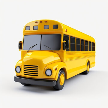 yellow school bus icon 3d rendering on white isolated background