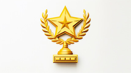gold trophy with star illustration in paper cut style on white isolated background
