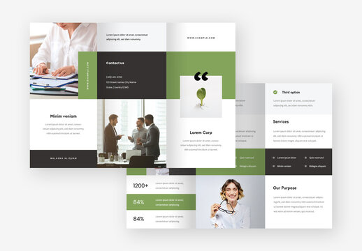 Elegant Trifold layout With Green Accent and Photo Placeholders