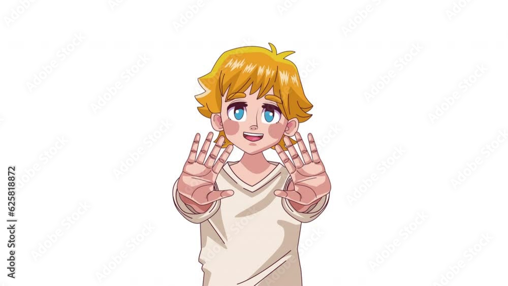 Sticker blond teenager boy anime character animation