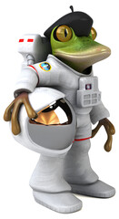 Fun 3D cartoon frog astronaut