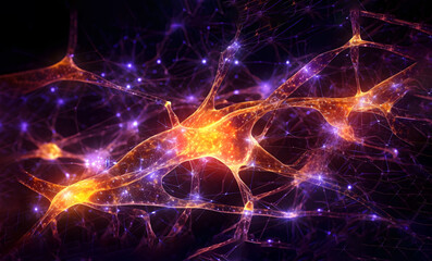 Naklejka na ściany i meble Glowing synapse multi colored neural communication background. Generative AI 
