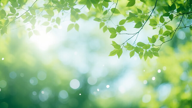 blur background of green leaves with sky bokeh nature