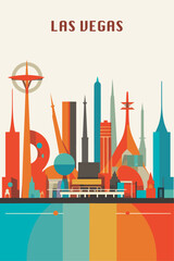 USA United States of America Las Vegas futuristic abstract panorama view poster. Modern colorful skyline city flat vector brochure in bauhaus style © Anastasiia