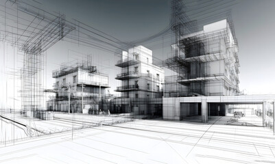 architecture of construction wire frame concept background. Generative AI 