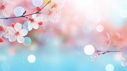 spring background blur holiday wallpaper with flowers - obrazy, fototapety, plakaty