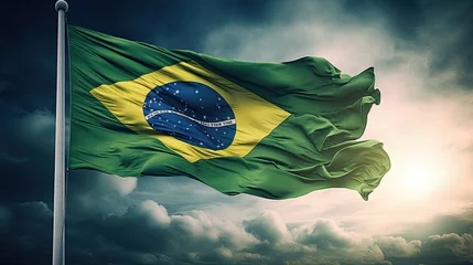 Fotobehang brazil flag in the sky © stocker