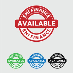 Obraz premium EMI Finance available Badge icon, logo, flat vector, stamp, sticker, financial, logotype. money, bank, loan available. No down payment.