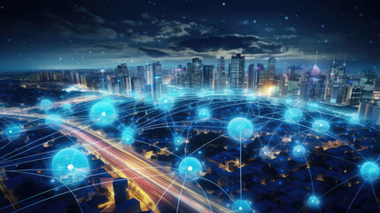 Obraz na płótnie Canvas City view technology lights internet business