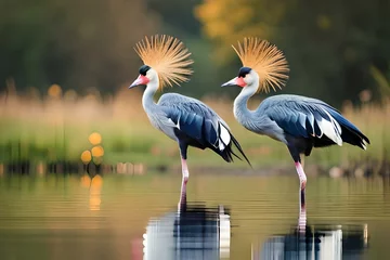 Kissenbezug couple of beautiful crowned crane birds. generated Ai technology © baloch