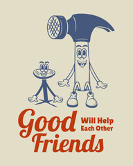 Vintage retro mascot Hammer Character