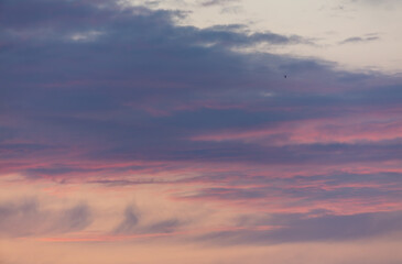 Pink blue clouds at sunset as background