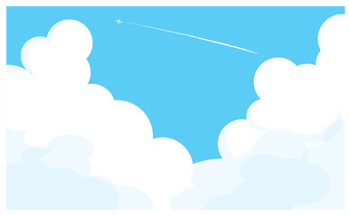 青空と入道雲と飛行機雲の背景フレーム