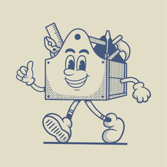 Vintage retro mascot Wooden Tool Box Character