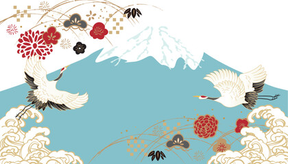 鶴のいる美しい和柄イラスト