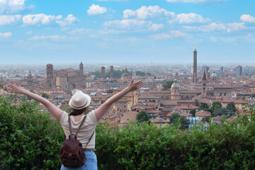 young tourist looking at the panorama of bologna © xamnex