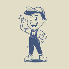 Vintage retro mascot Worker Guy Character