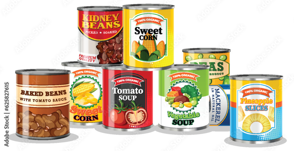 Poster Group of canned food