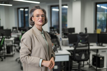 Portrait of an attractive mature caucasian woman in the office. 