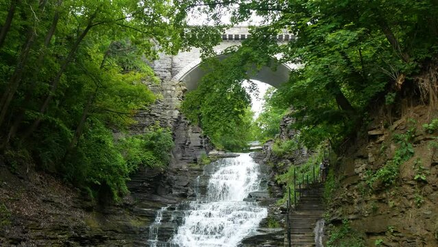 Cascadilla Gorge in Ithaca, New York, waterfalls.  Urban park