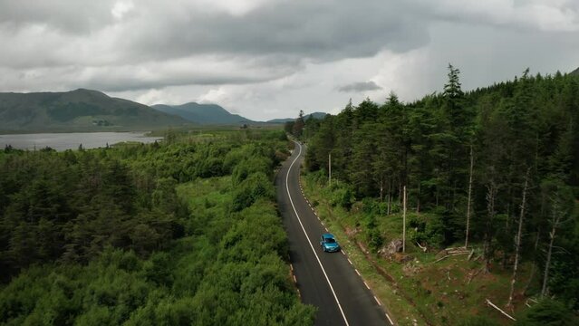 Connemara Lough Inagh Lodge Road Car Follow Aerial