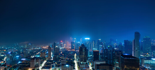 Aerial view of night cityscape skyline - obrazy, fototapety, plakaty