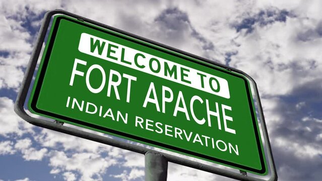 Welcome to Fort Apache Indian Reservation Road Sign, Arizona and New Mexico USA, Realistic Animation