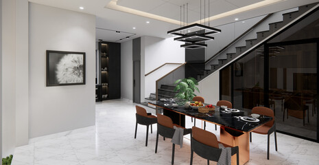 modern dinning room interior with furniture
 - obrazy, fototapety, plakaty