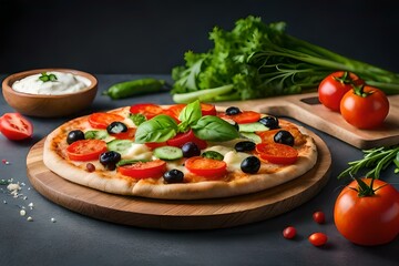 pizza with vegetables generated by AI