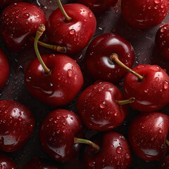 Top-down view of fresh cherries