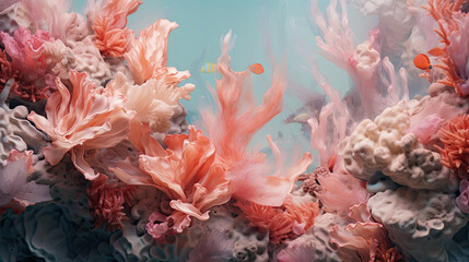 Fototapeta na wymiar Underwater fish coral pink blue deep ocean beautiful